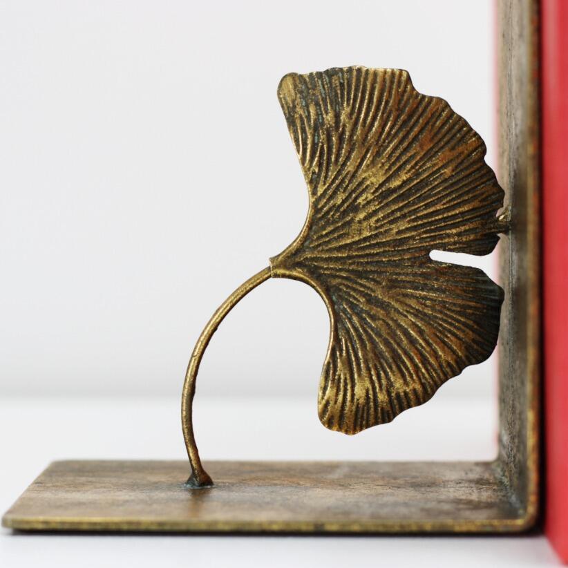 vintage style golden ginkgo leaf bookends