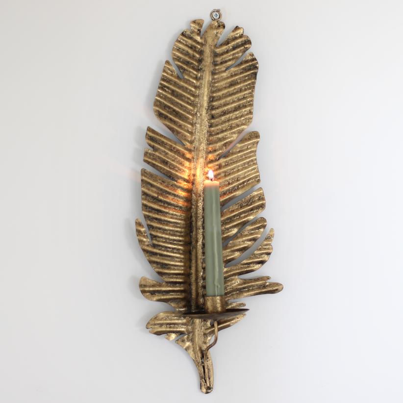 Golden feather candlestick sconce