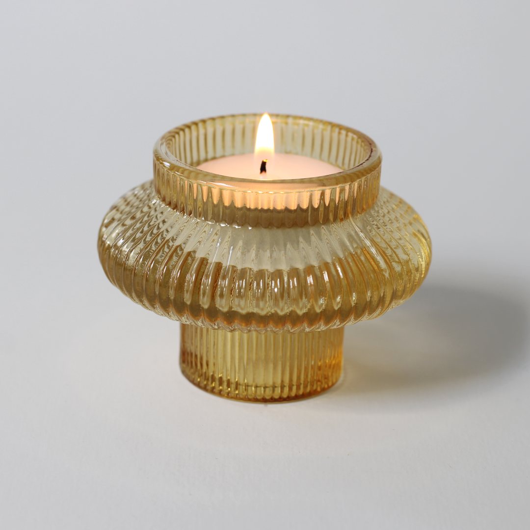 ribbed glass reversible candle holder