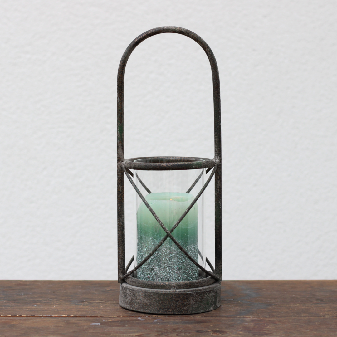 rustic metal hurricane candle lantern
