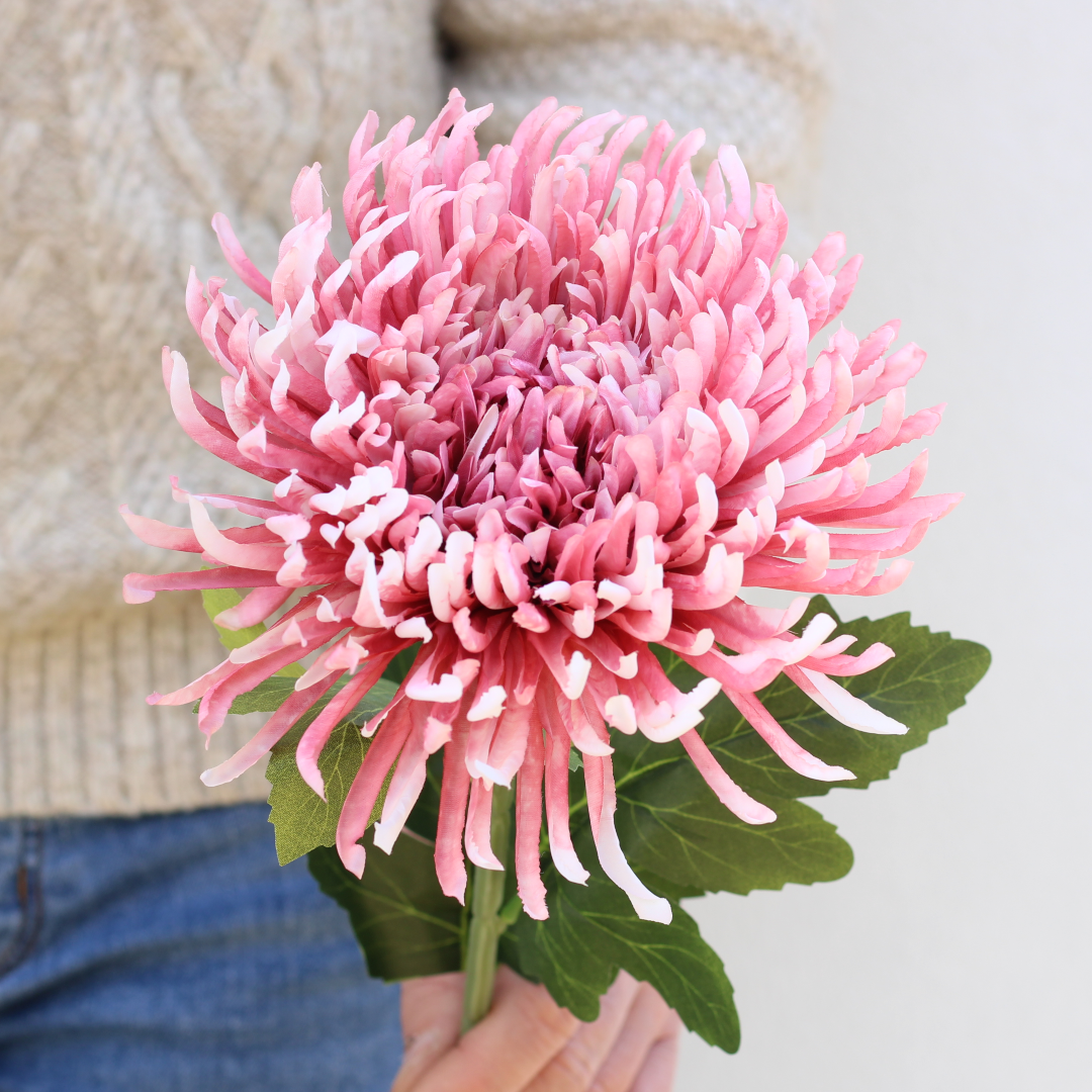 large pink faux cremon chrysanthemum