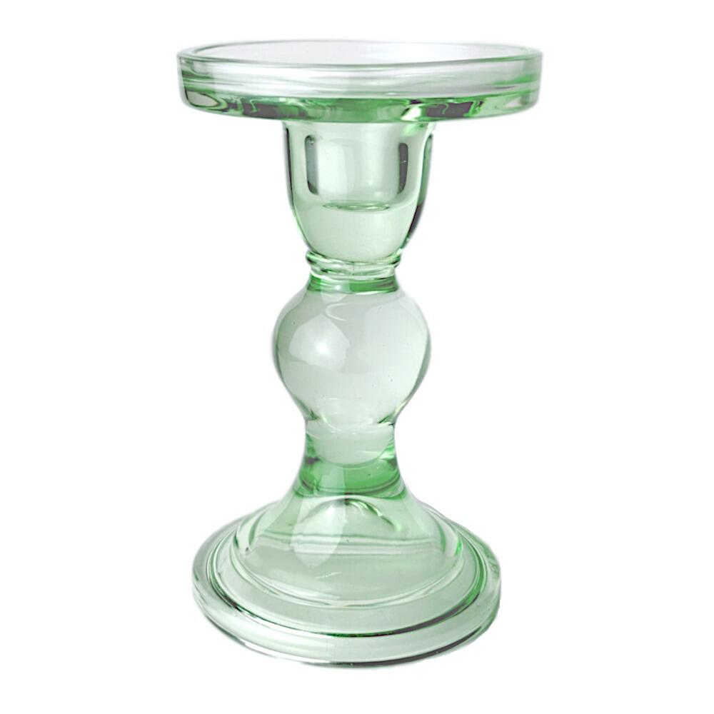 Green transparent glass candlestick