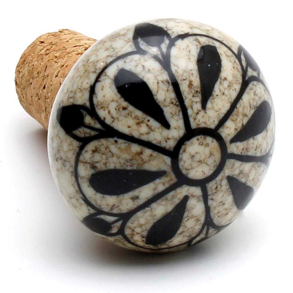 Wine cork stopper with ceramic hand painted top