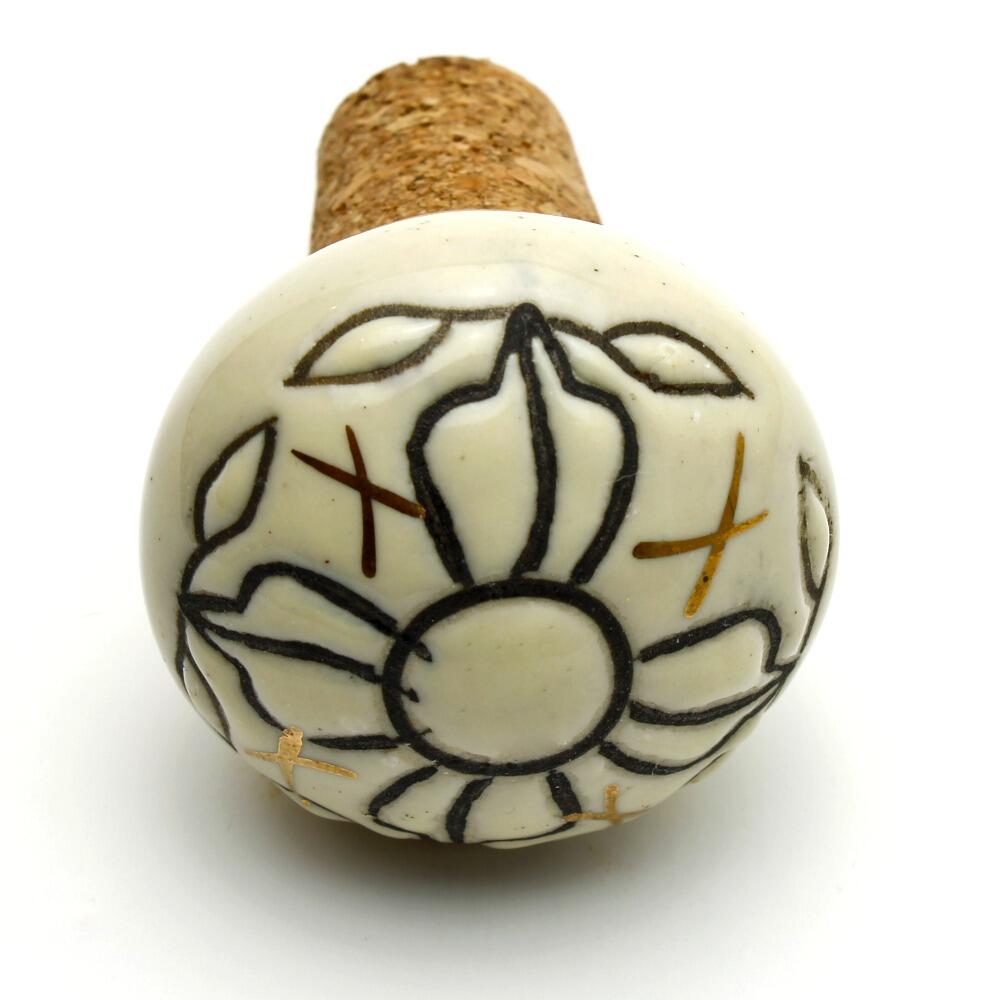 Wine bottle stopper with hand painted ceramic top