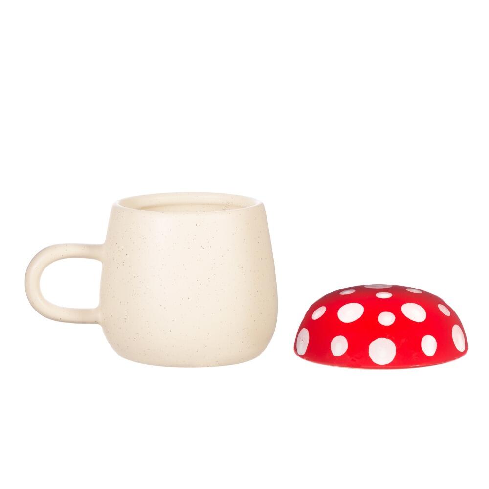 Fun Red Mushroom Mug With Lid Off