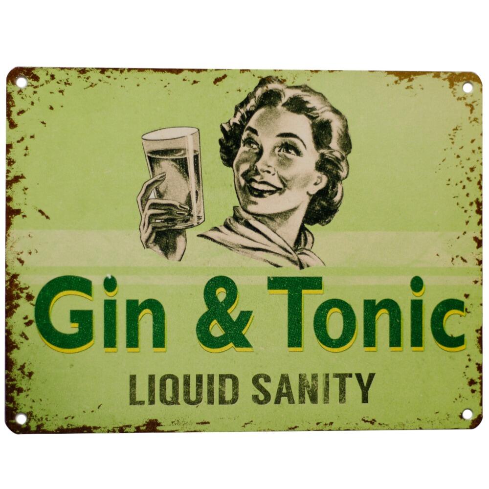 Funny vintage metal gin & tonic wall sign