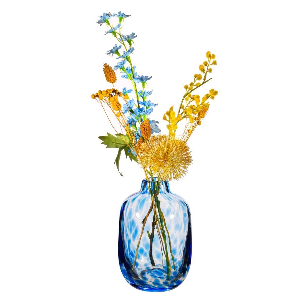 vibrant blue speckled glass vase