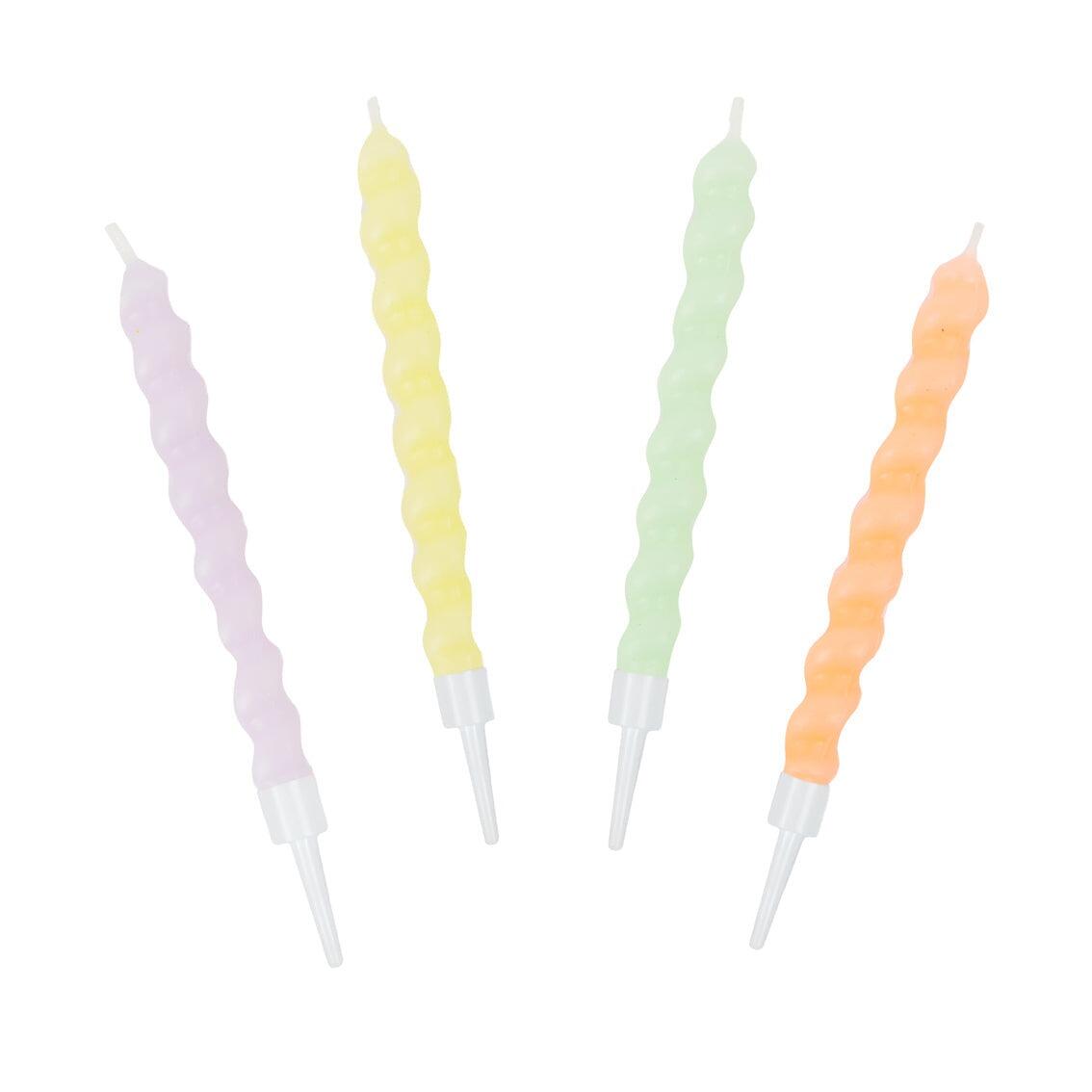 4 Pastel twirl candles with holders