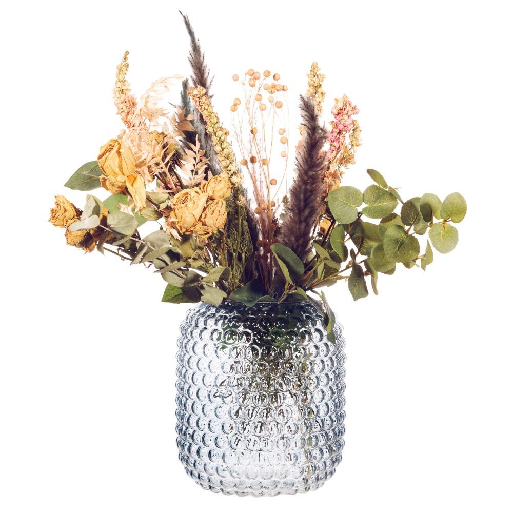 Grey bobble glass flower vase with dried flowers