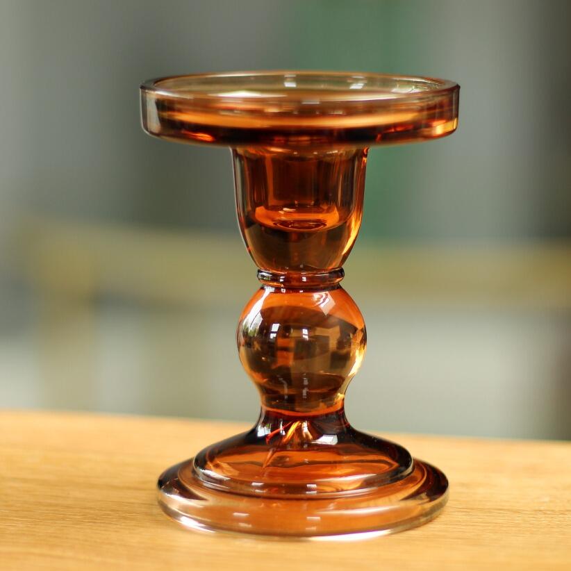 small brown glass candlestick holder