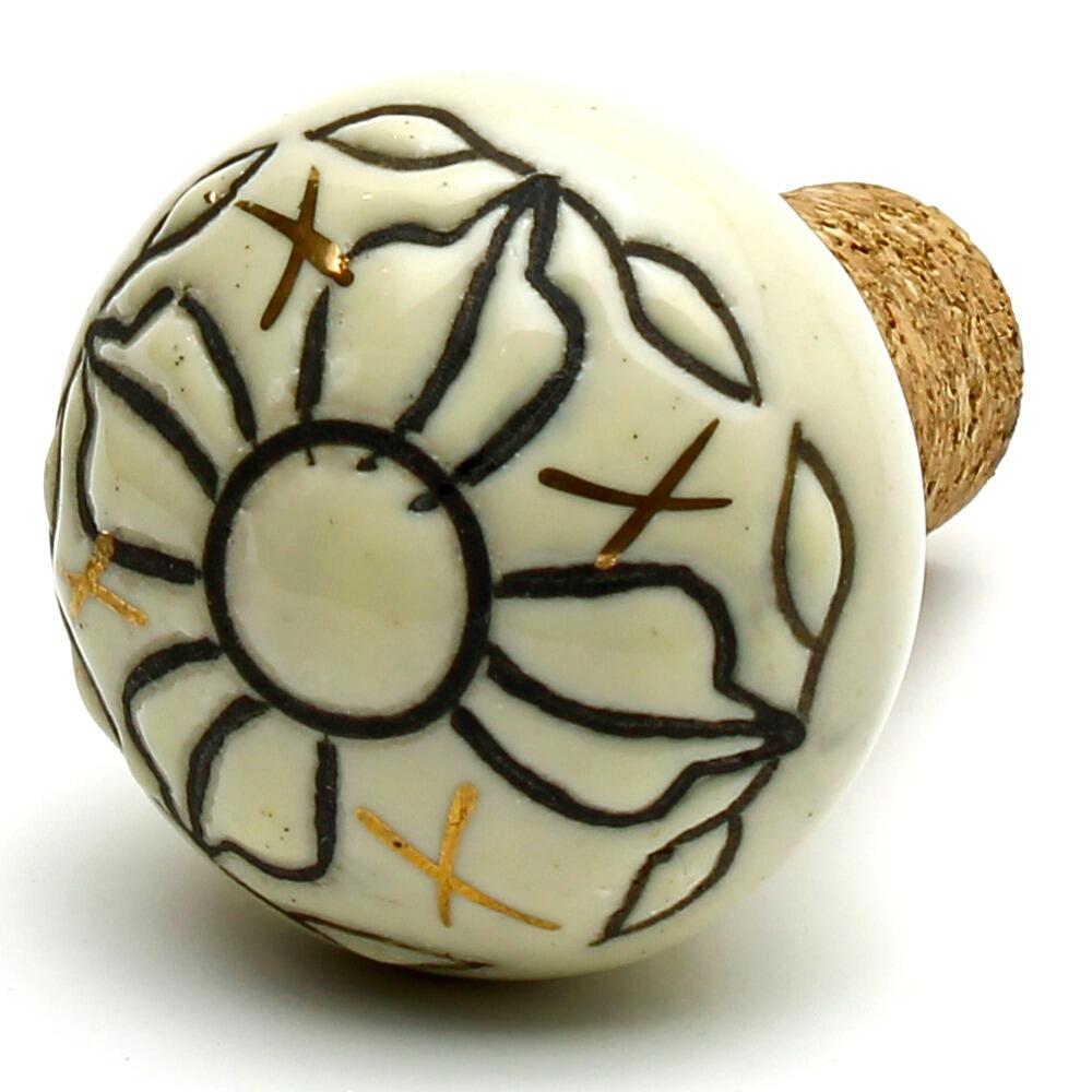 Wine bottle stopper with hand painted ceramic top