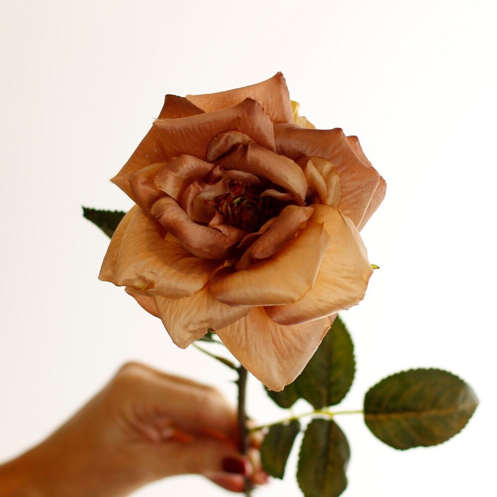 Artificial Hallie rose with silk flower petals closeup