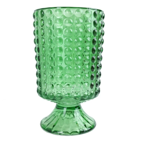 green bubble glass hurricane candle holder