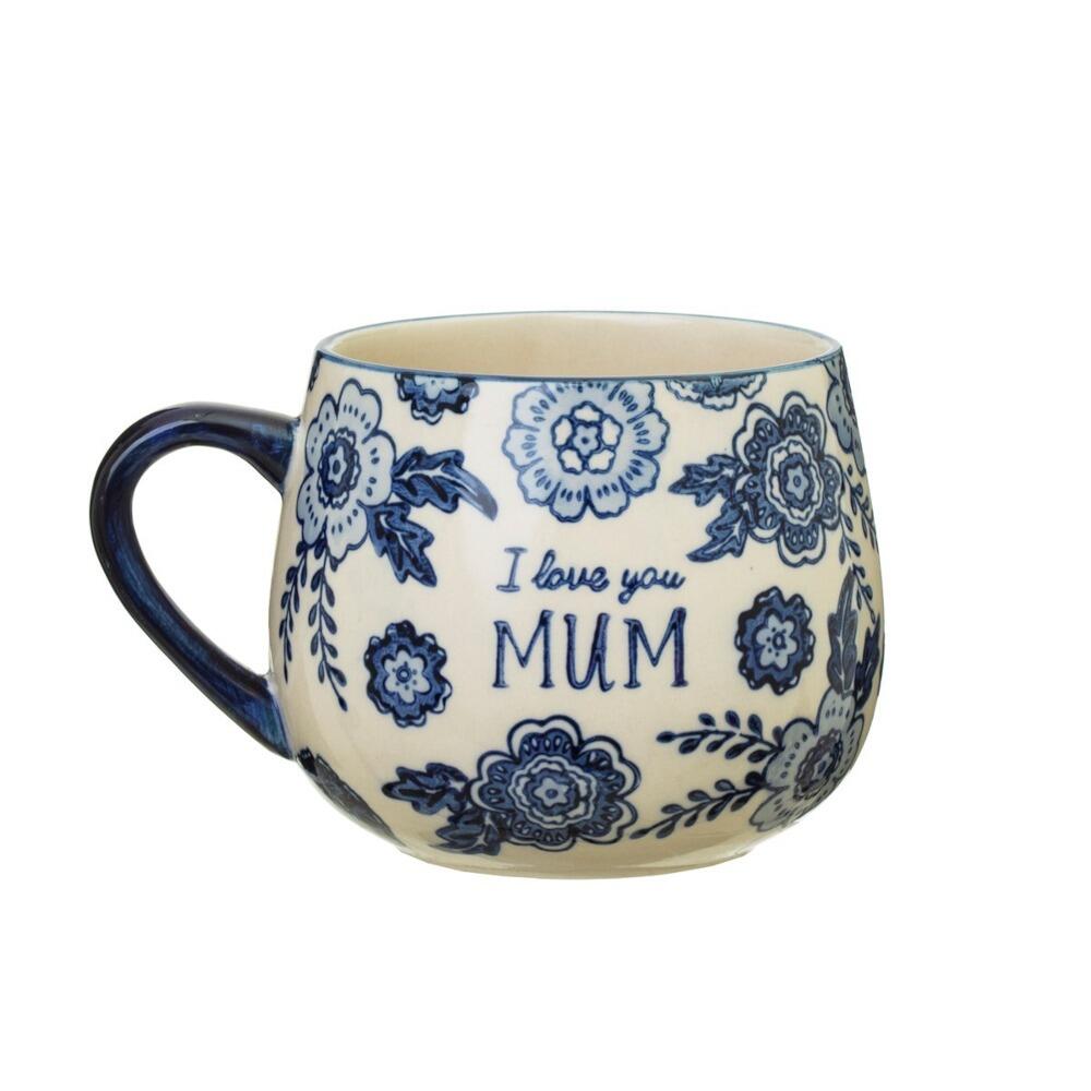 I love you mum mug with blue floral pattern