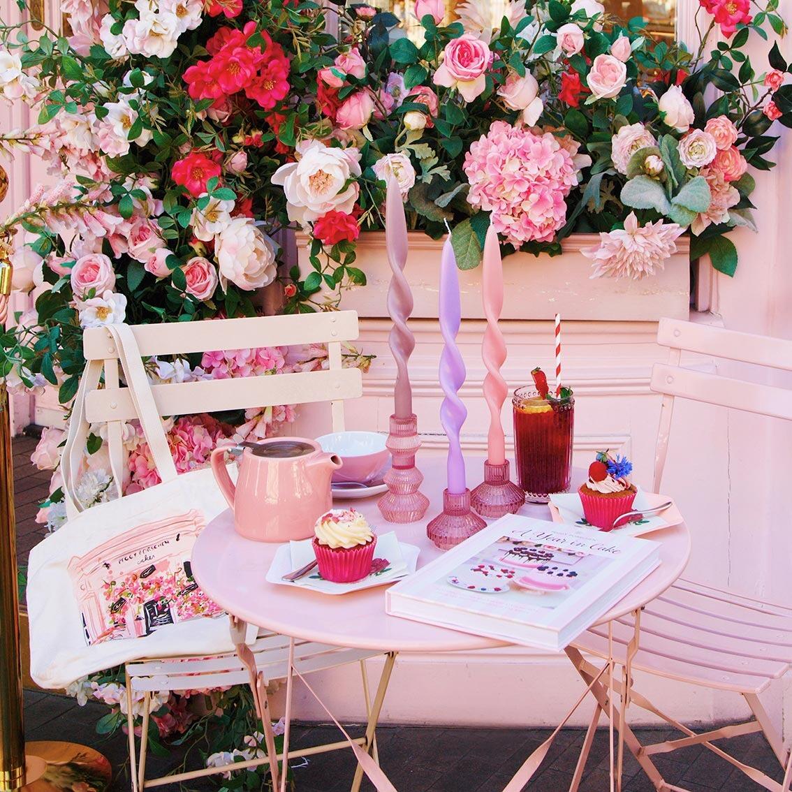 Pink tablescape with flowers