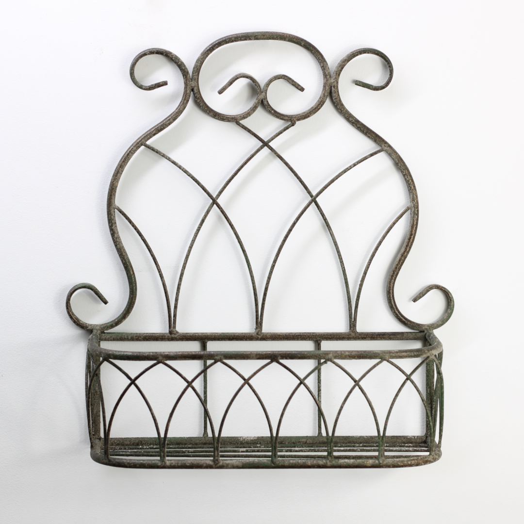 vintage rustic wall hanging shelf with gothic detailing