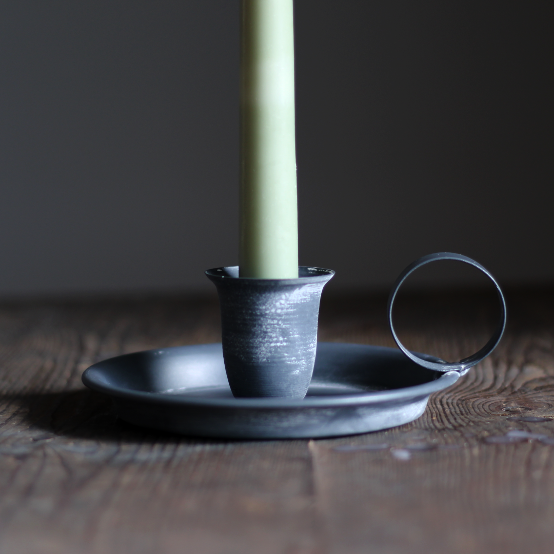 metal chamberstick candle holder antique style dark grey finish