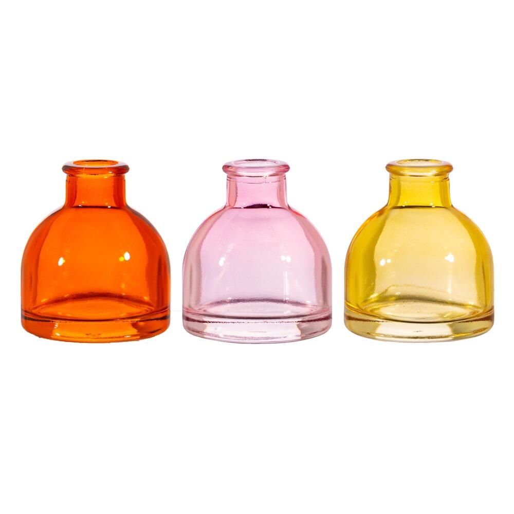Set of 3 coloured glass mini bud vases