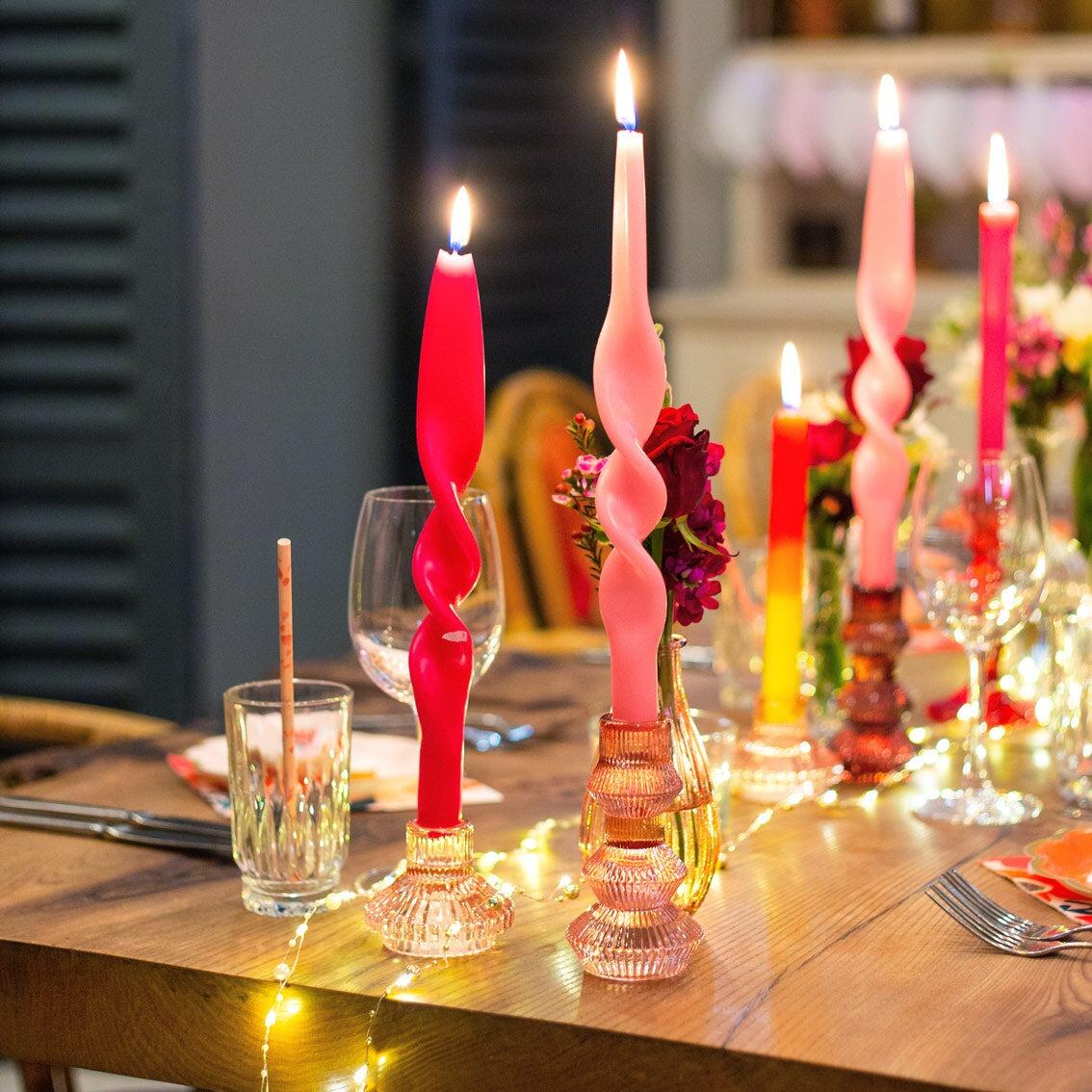 Pink candle holder tablescape