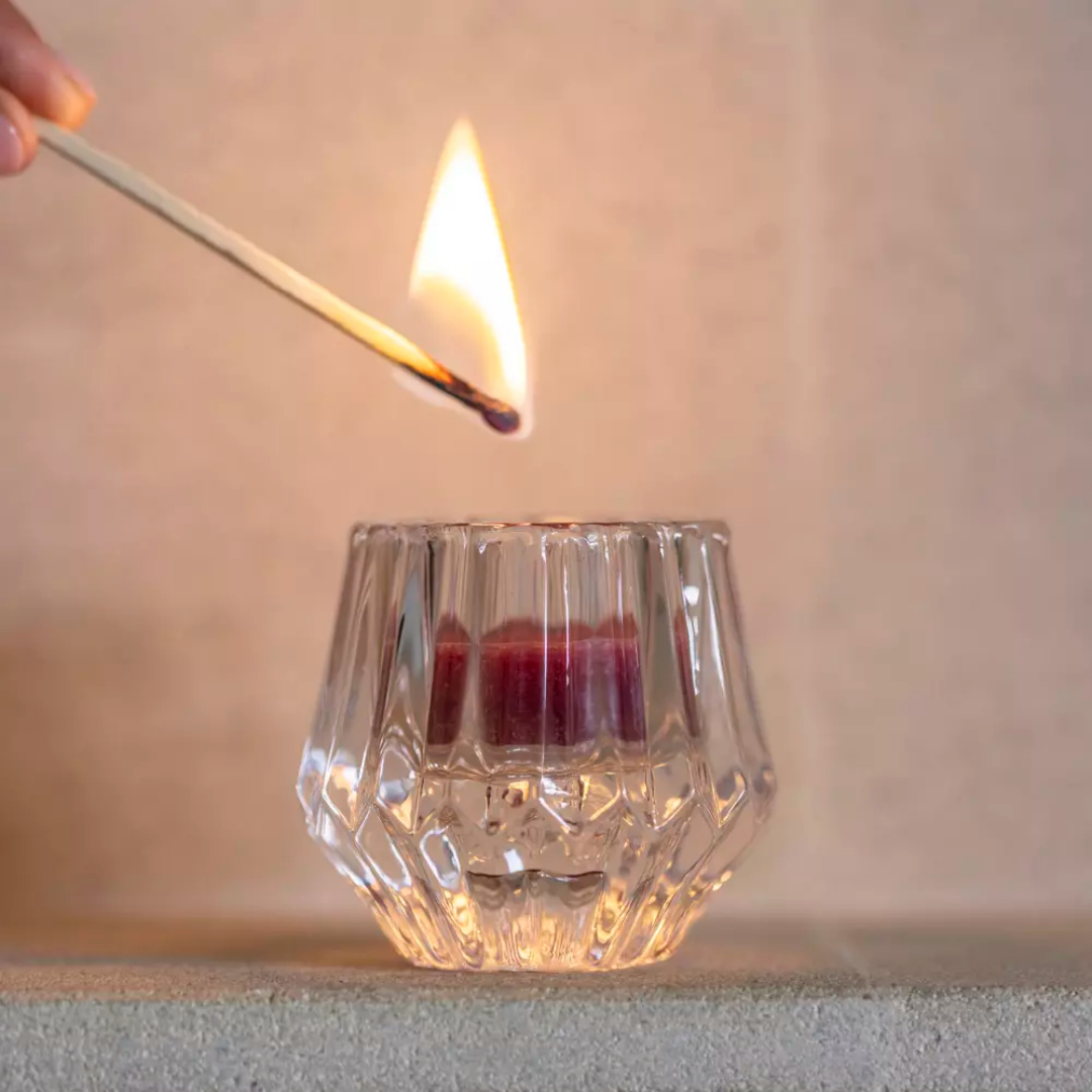 dual tealight taper candle holder with clear glass