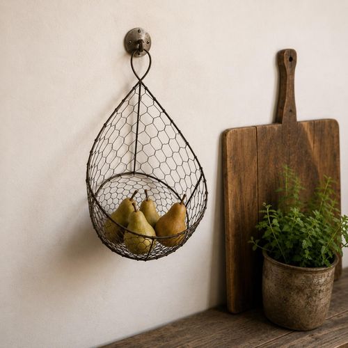 wire wall basket used in the kitchen