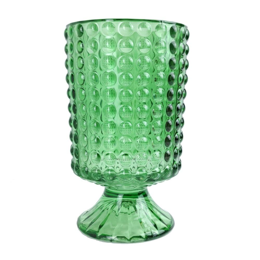 Hurricane vase with green bubble glass