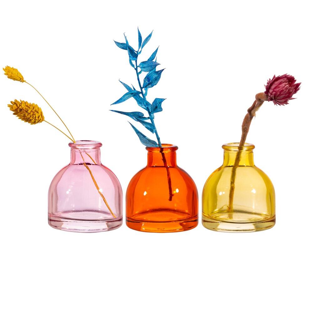 Set of 3 coloured glass mini bud vases