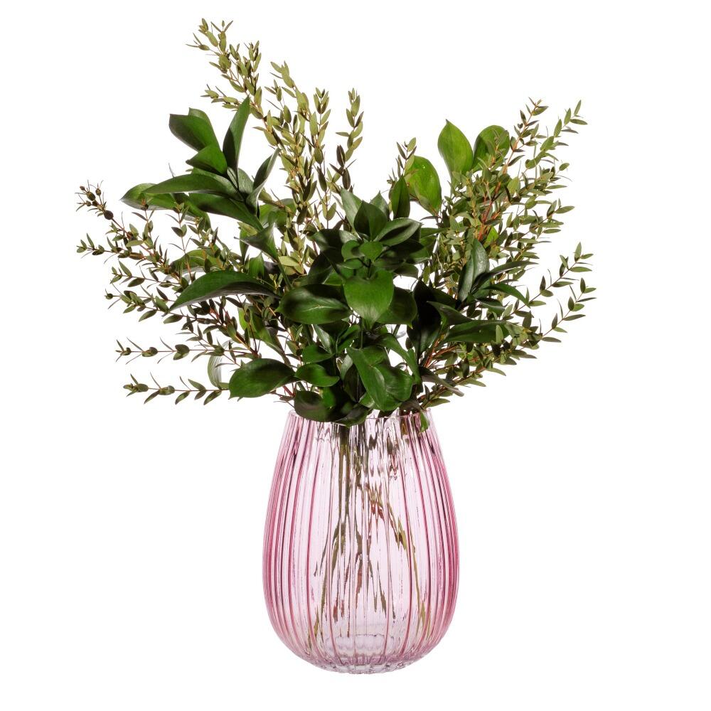 Elegant fluted glass vase in pink with fresh flowers