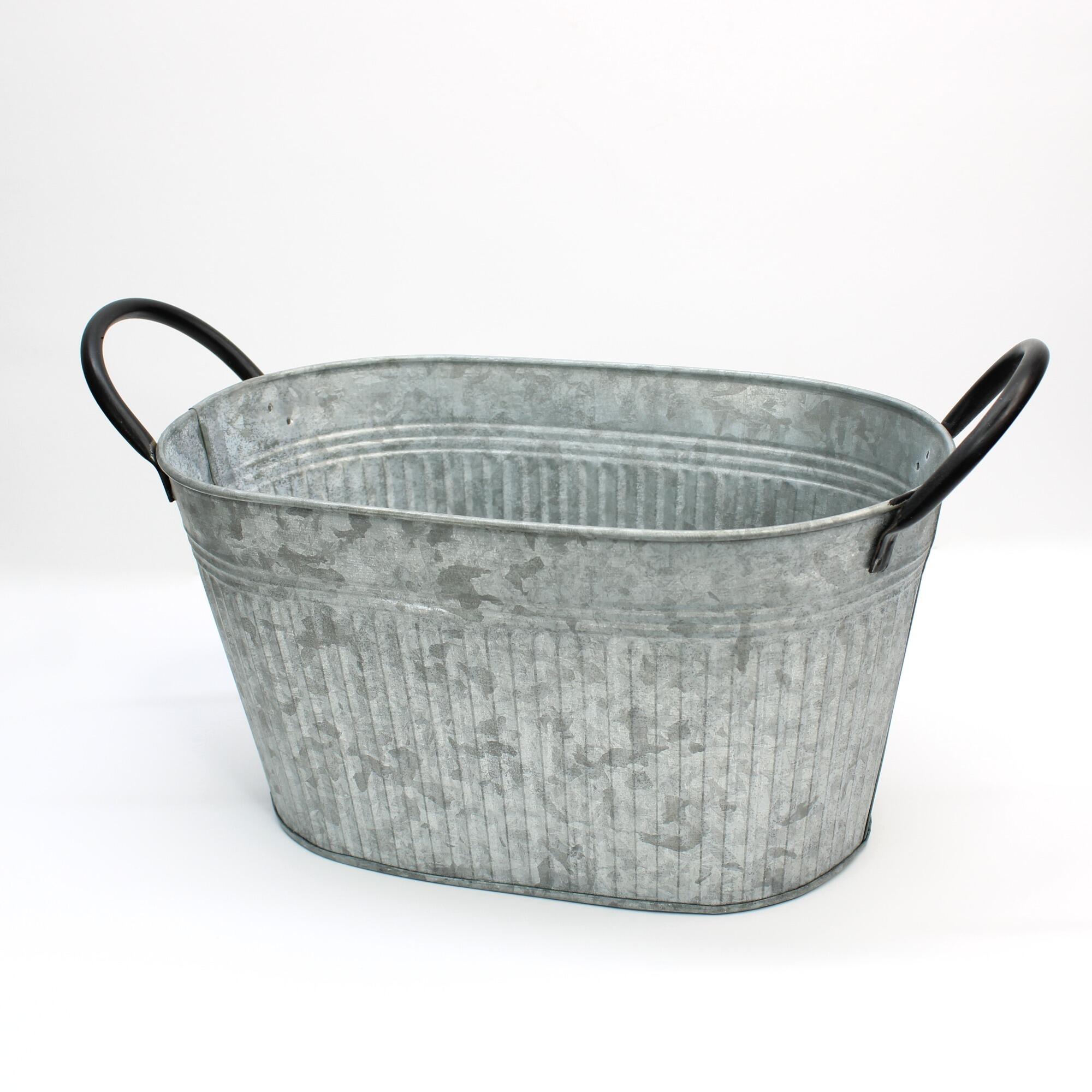 oval zinc planter tub side view