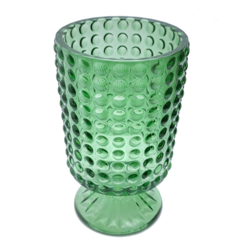 Hurricane vase with green bubble glass