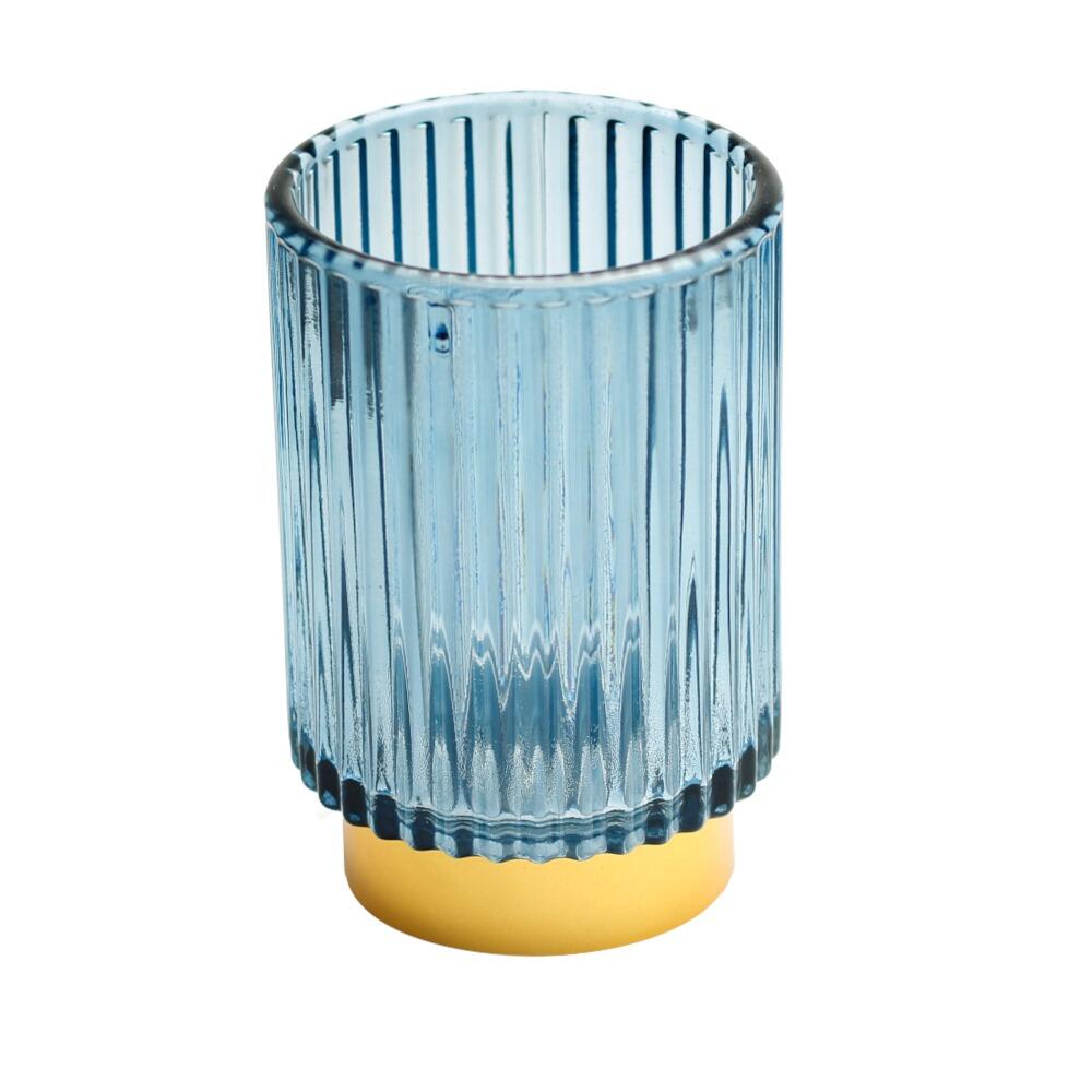 Blue tealight holder with fluted glass