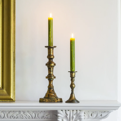 two vintage style gold candlestick holders