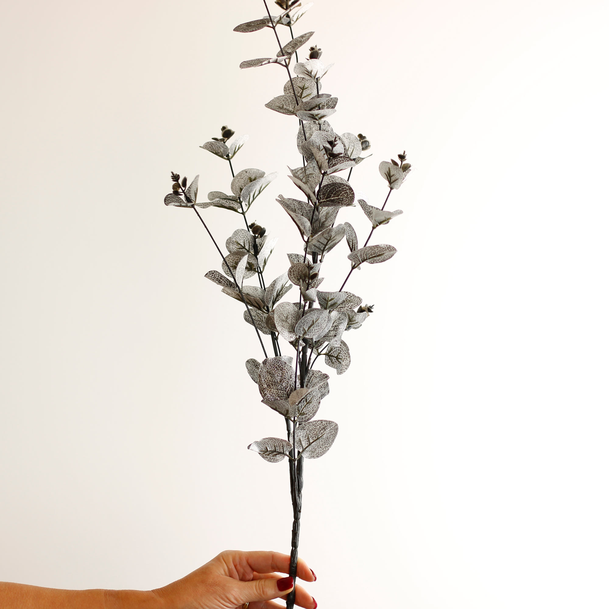 Faux black and silver eucalyptus stem for Halloween and Christmas décor
