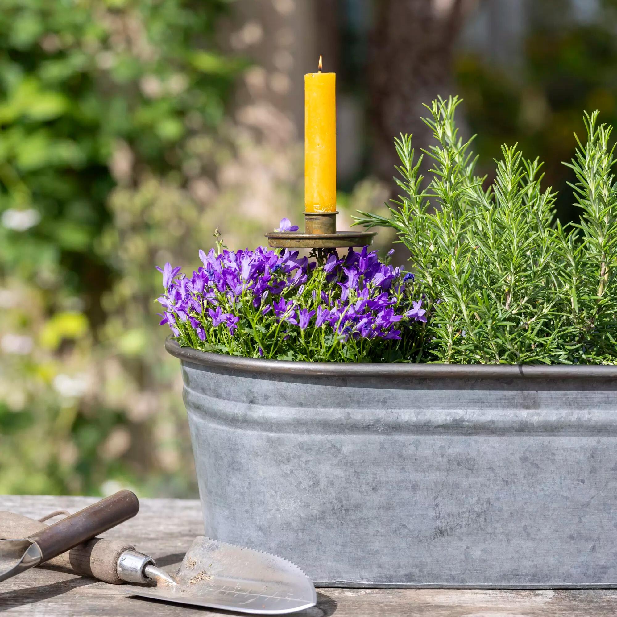 metal garden stake candle holder in planter