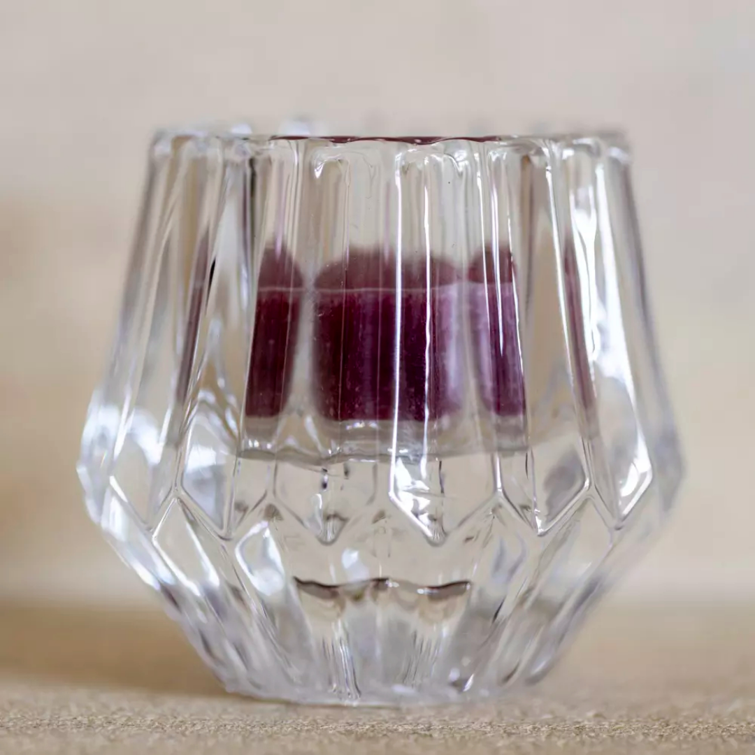 double-sided clear glass candleholder