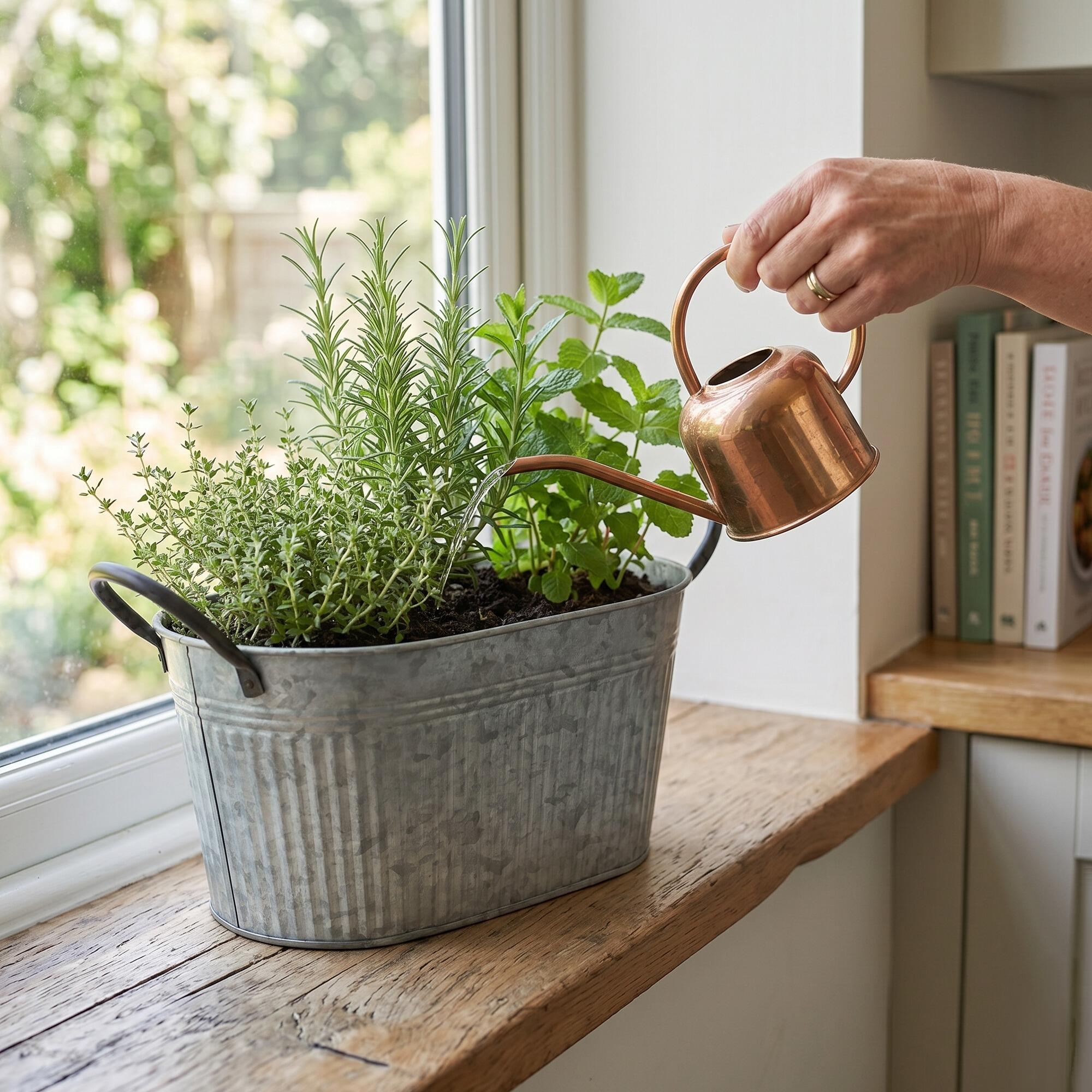 vintage style metal kitchen windowsill herb planter with handles