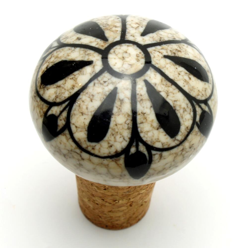 Wine cork stopper with ceramic hand painted top