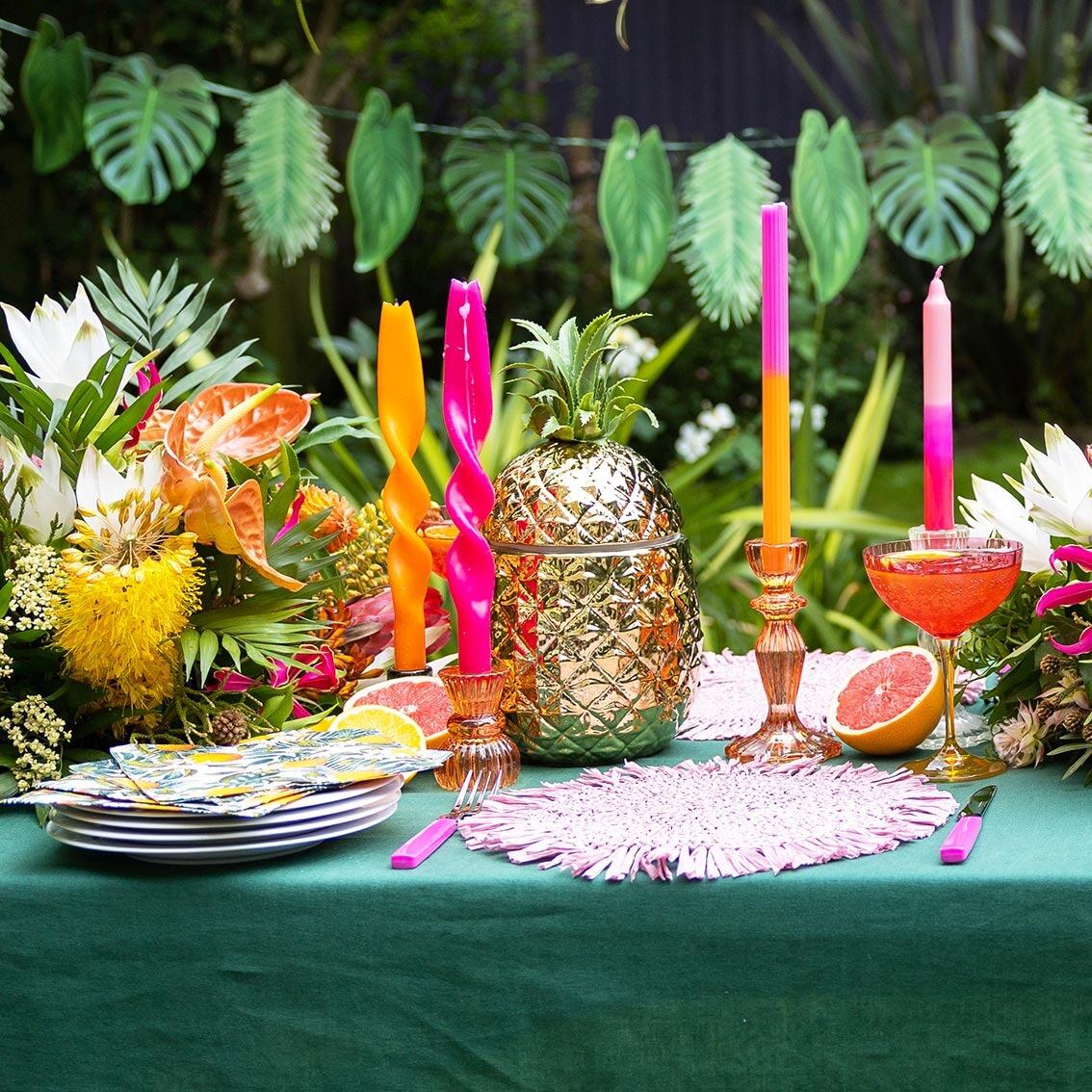 gold pineapple ice bucket on a garden party table
