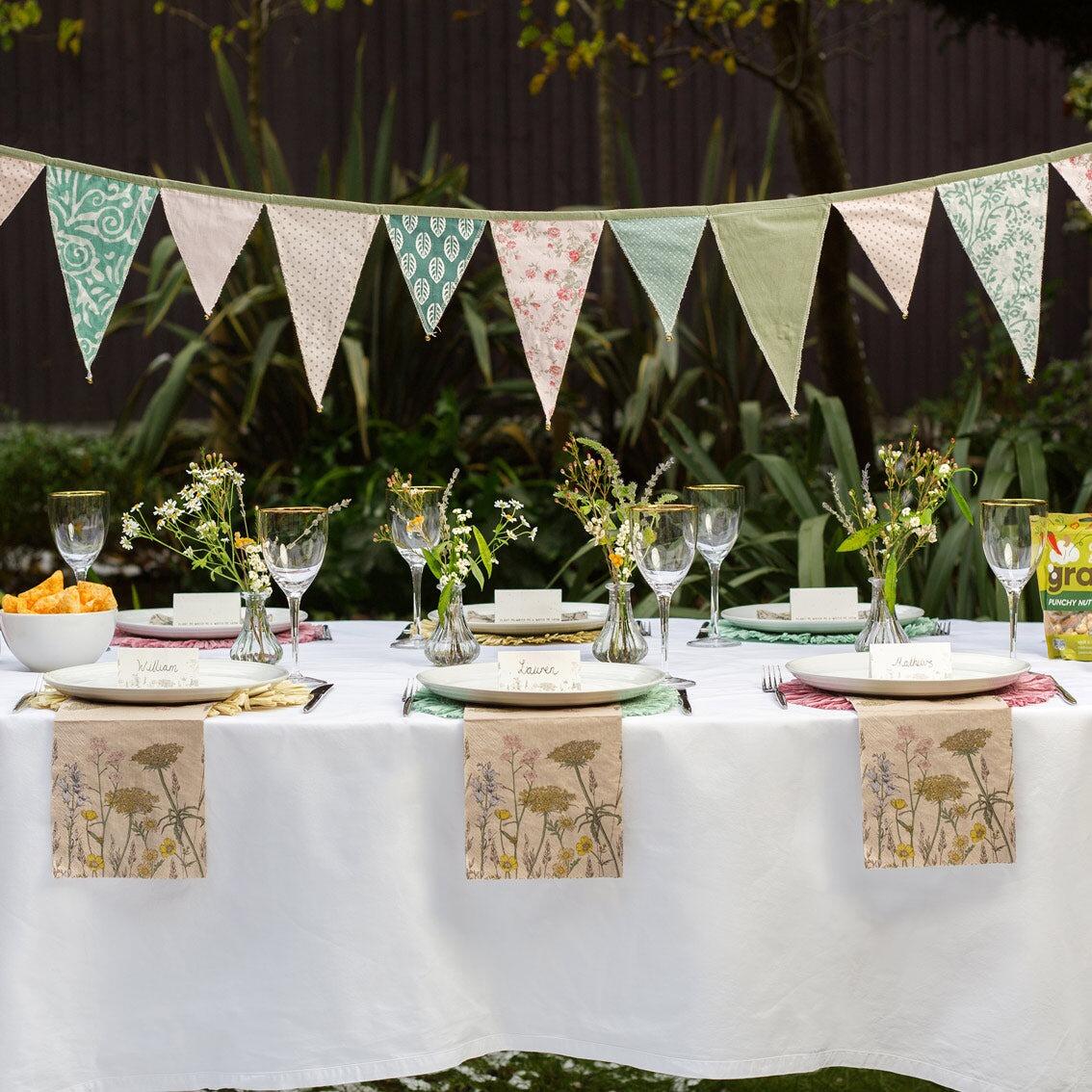 Handcrafted pink raffia placemat garden birthday party
