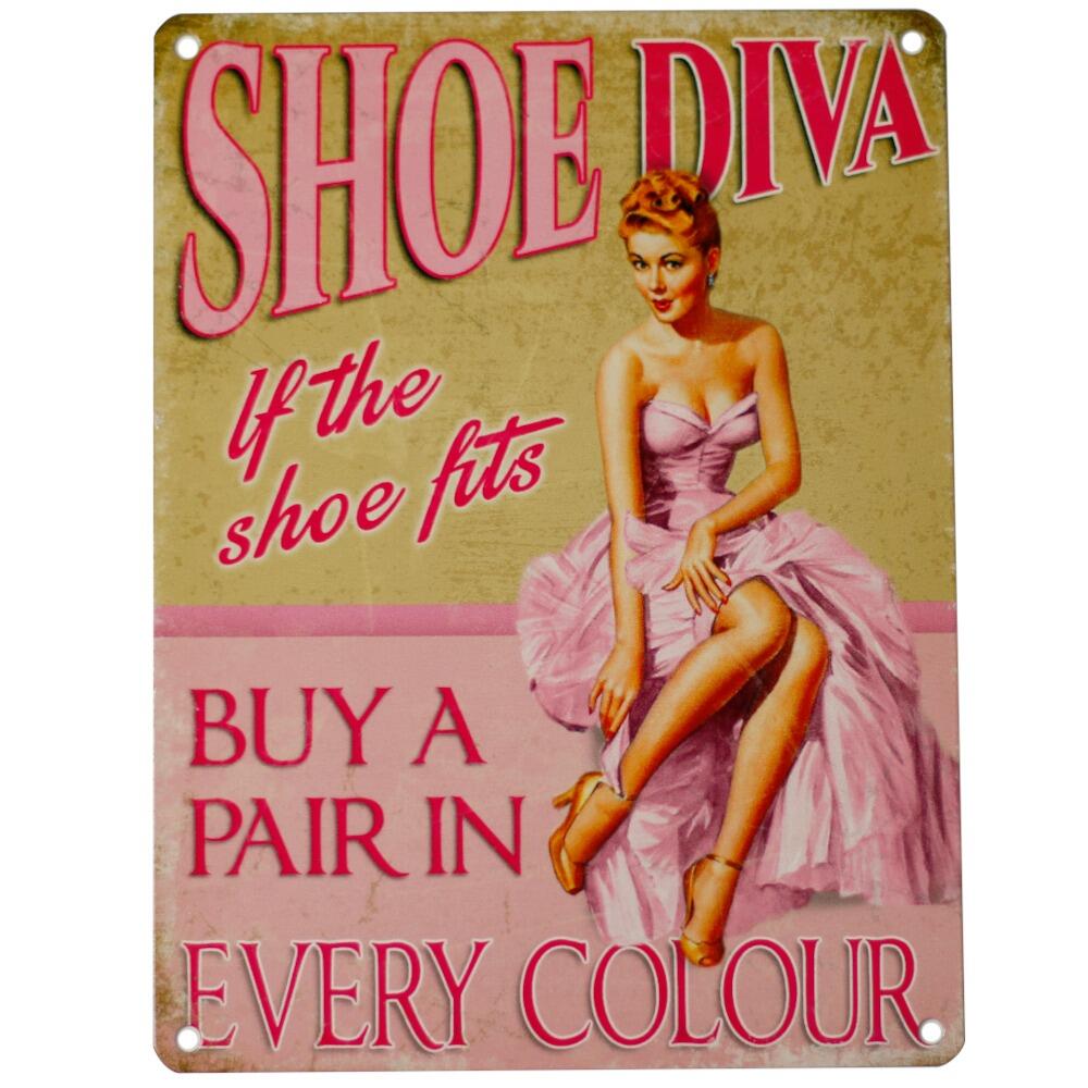 Vintage retro metal wall sign shoe diva if the shoe fits buy a pair in every colour
