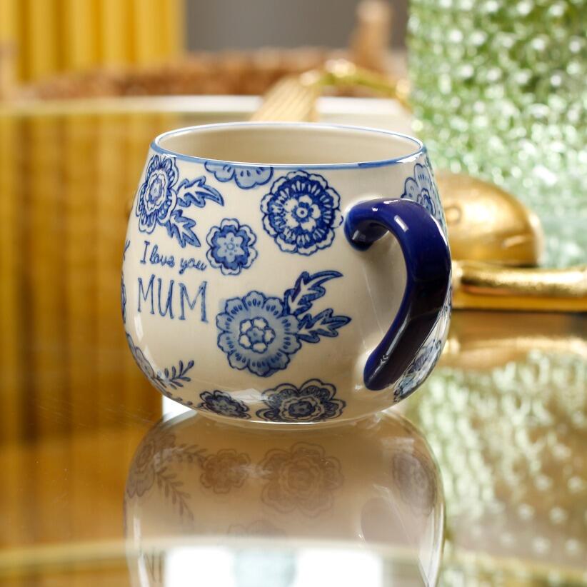 I love you mum mug with blue floral pattern coffee table