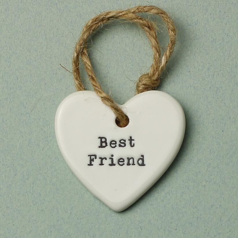 Small ceramic hanging heart with the words best friend
