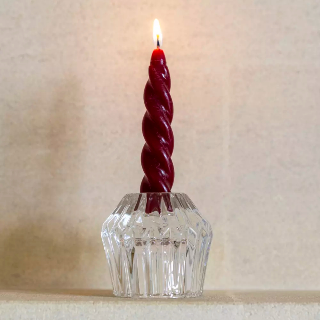 two-way tealight taper candle holder with clear glass