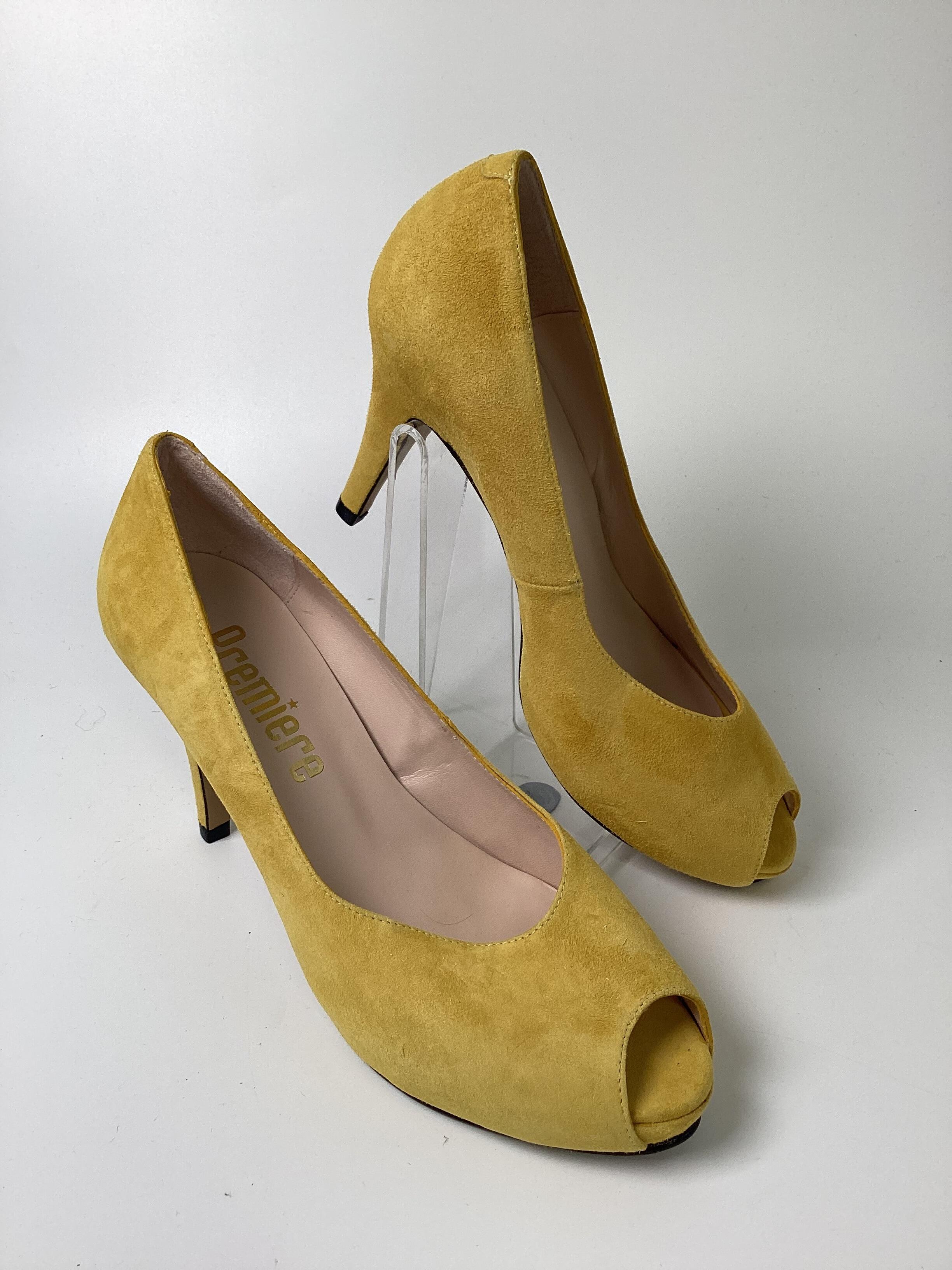 Premier Yellow Suede Open Toe Heels UK 5