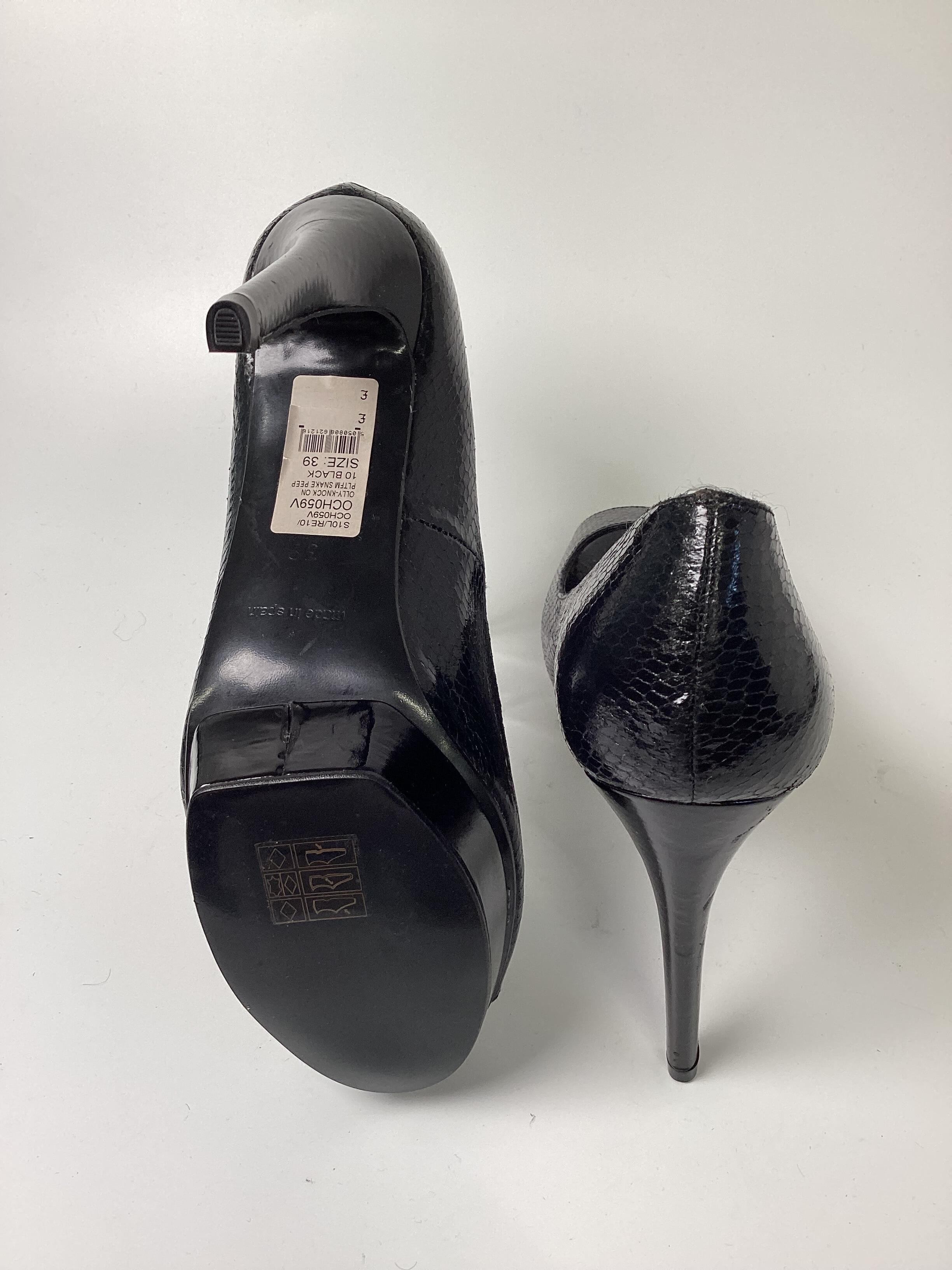 Dune Black Olly Faux Snakeskin Peep Toe Heels UK 6