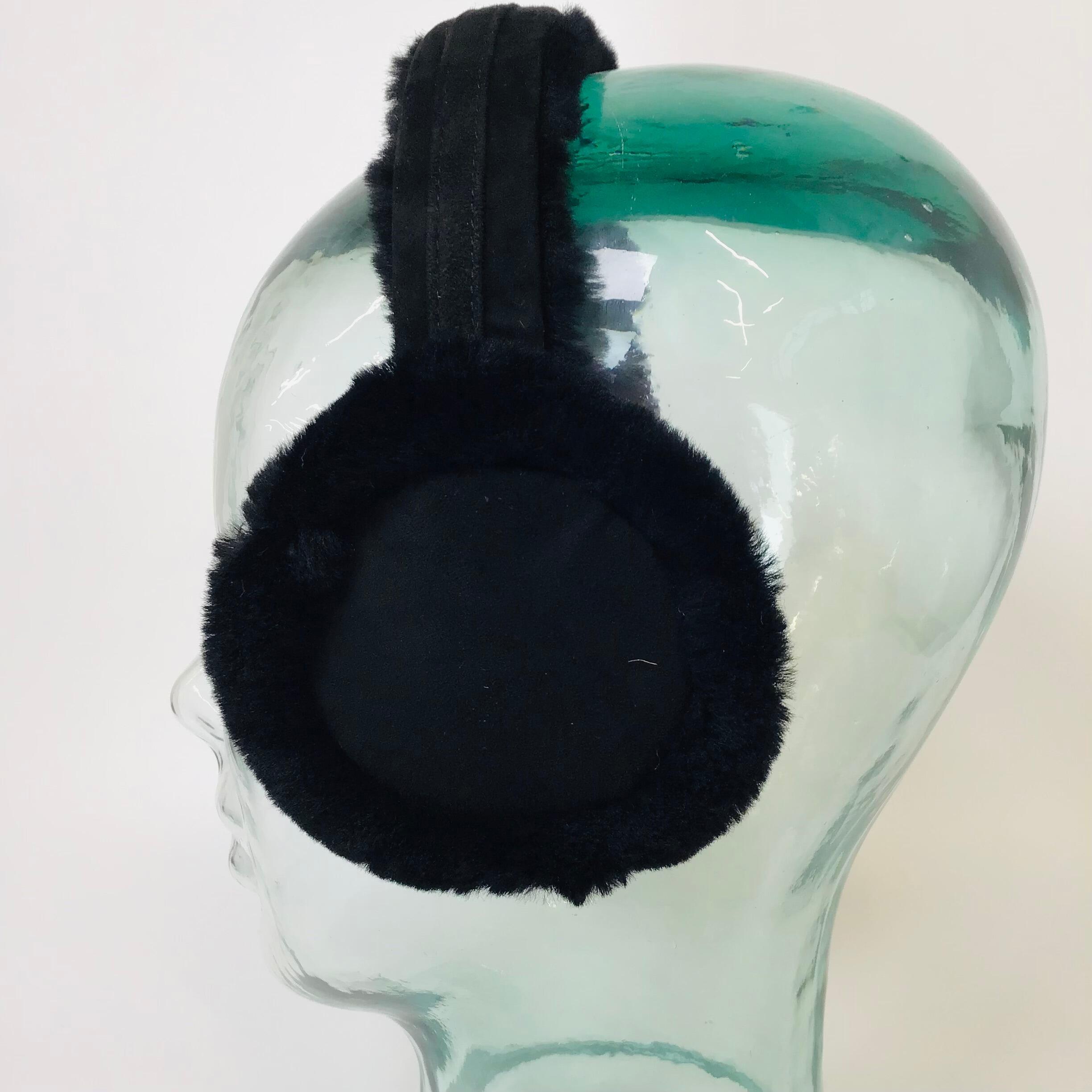 UGG Black Sheepskin & Leather Ear Muffs side view left ear