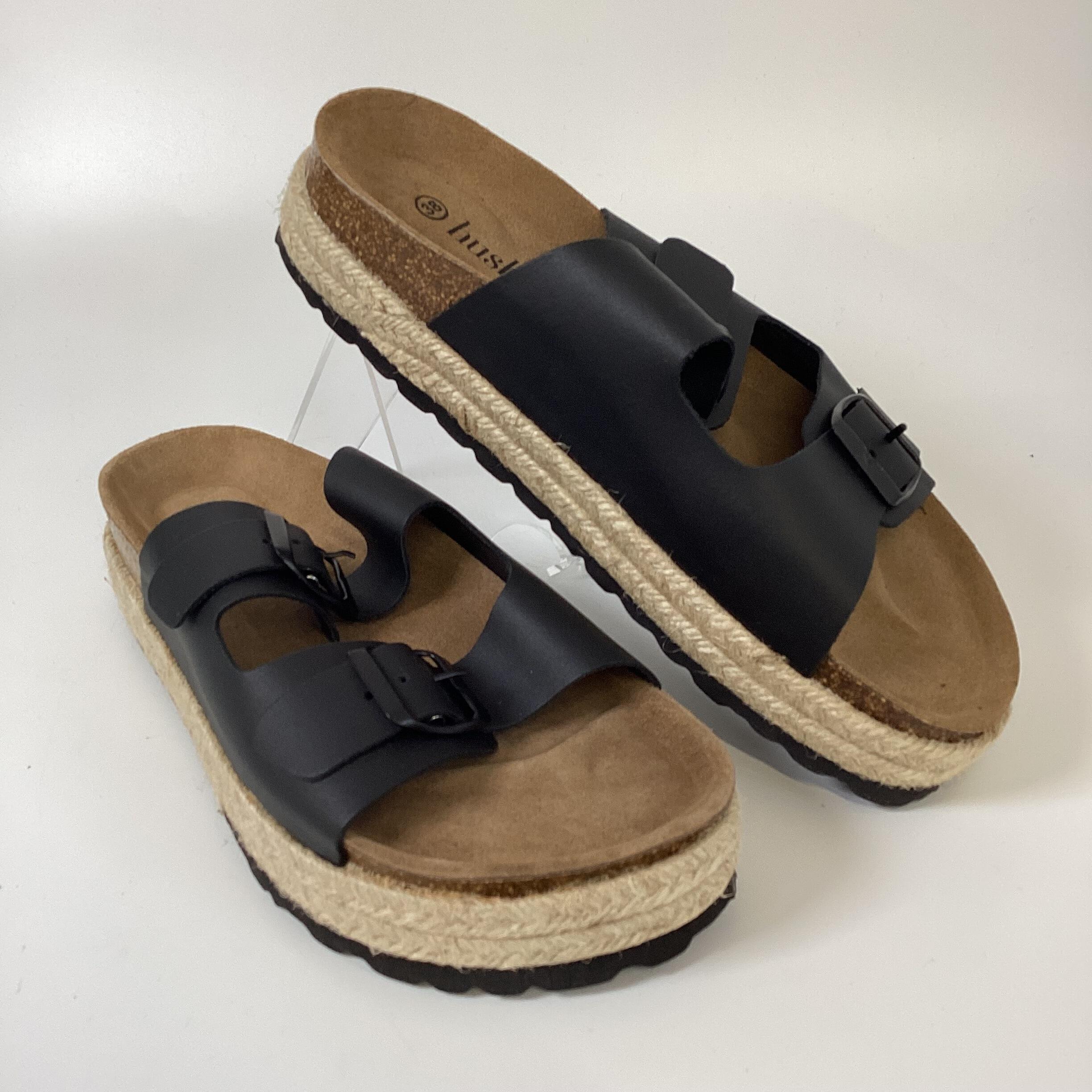 Hush Black Leather "Woodstock" Sandals 3/4 view