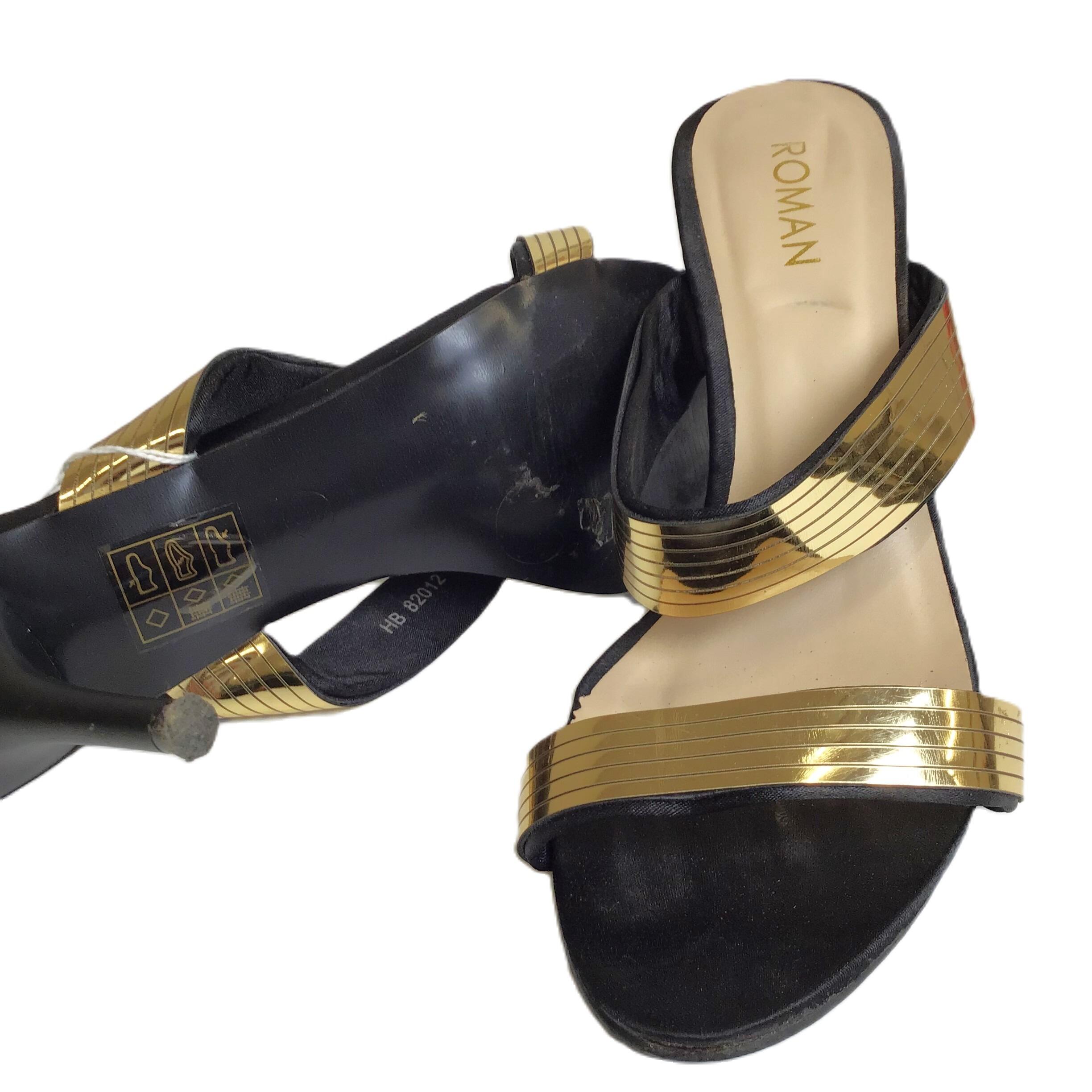 Roman Gold And Black Mid Heel Sandals UK 6