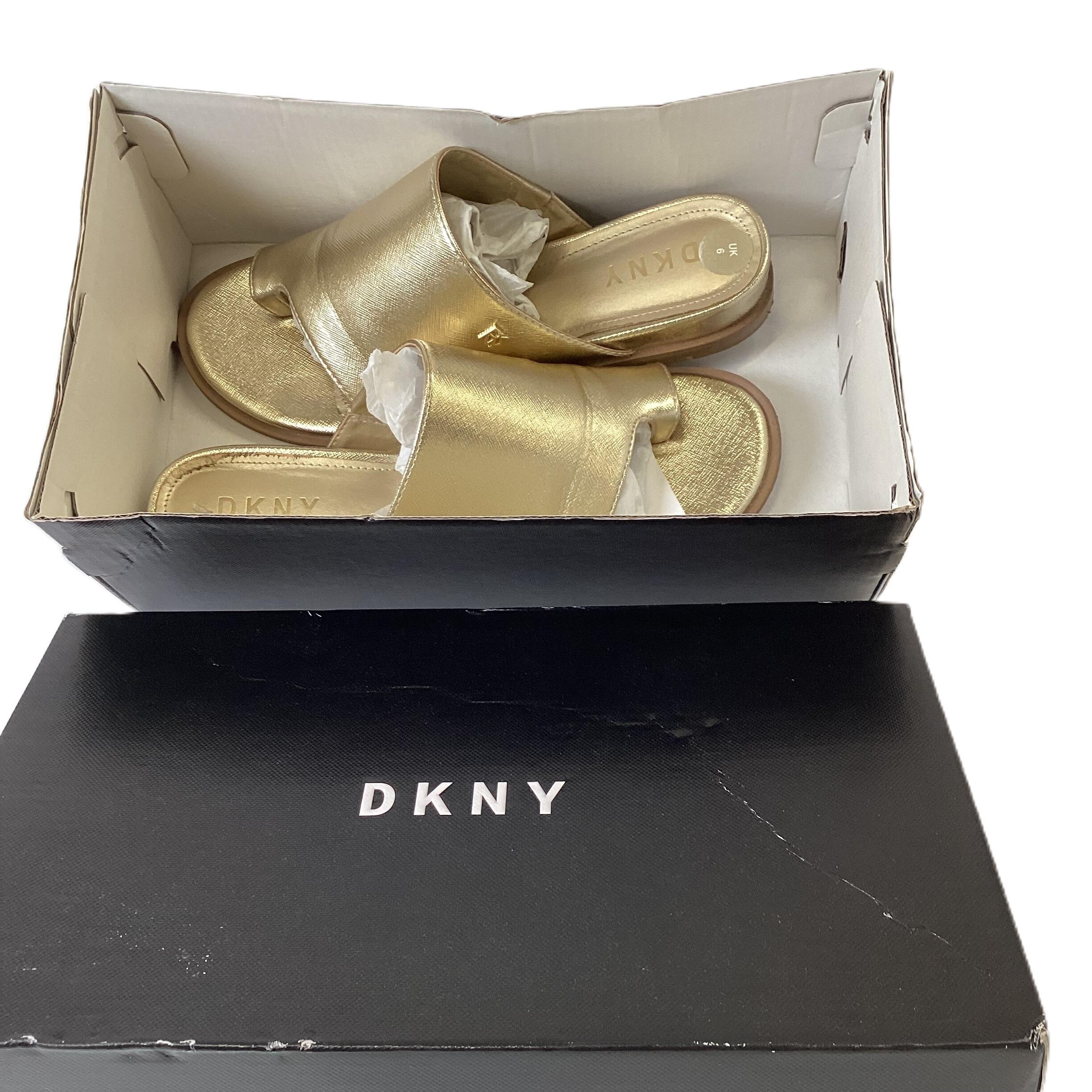 DKNY Metallic Gold Flip Flop Sandals UK 6 With Box