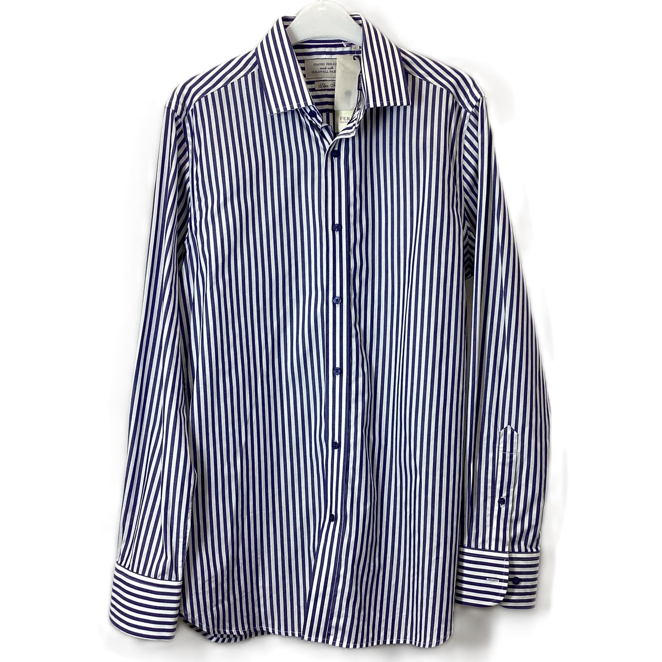 Gianni Feraud Blue White Slim Fit Cotton Striped Shirt 15 1 2